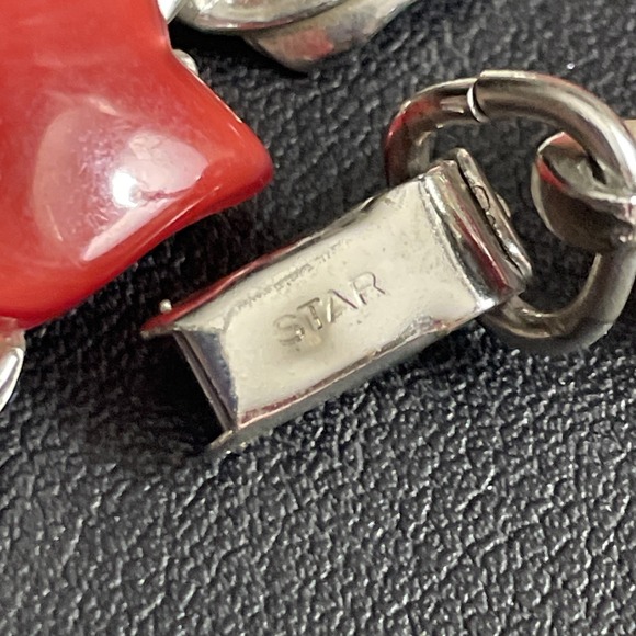 Vintage STAR Thermoset Bracelet Tulip Red Silver Tone Lucite Midcentury Floral - Picture 2 of 10